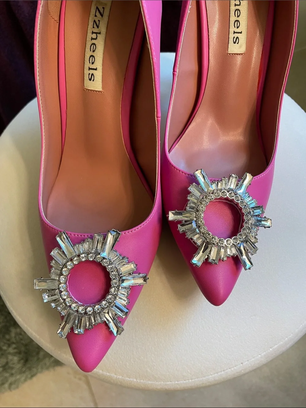 Zzheels Women's Triangle Heel Pumps Pointed Toe w Crystal Bling Hot 🔥 Hot SZ 8